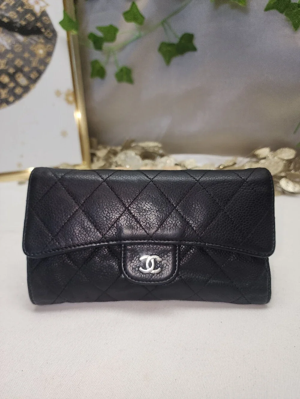Chanel Caviar Leather Flap Card Wallet W/Dustbag COA & Unbranded Chain AUTHENTIC
